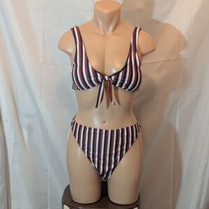 Striped Bikini Set With Sarong NWOT